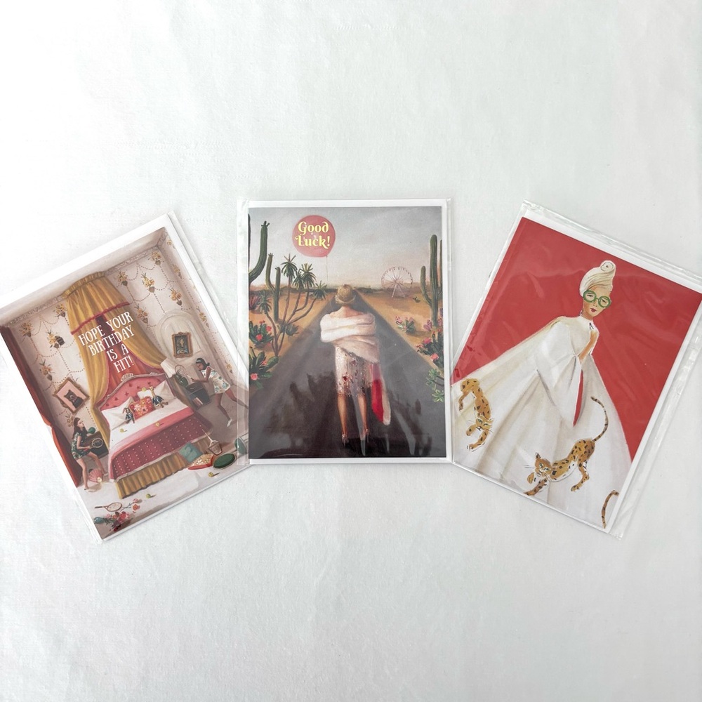Janet Hill Studio Greeting Card 3 PC Set NWT Blank Canadian Artist Whimsical